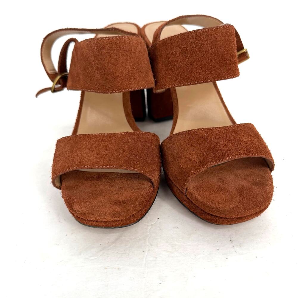 Banana Republic Cognac Brown Suede Block Heel Sandals Ankle Strap Women's 8 - Picture 7 of 10